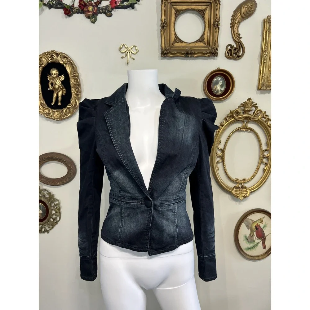 vintage Vero Moda Denim Jacket Puff Shoulder Y2K Radio Denim Jacket Size XS